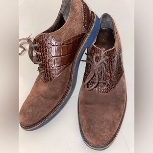 Cole Haan Suede W/ CHOCOLATE Brown Leather Croco-Look Oxfords Size 8.5